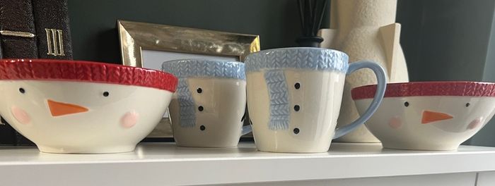 Christmas Snowman Mug & Bowl 4-Piece Set