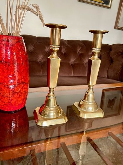 Pair Gun Barrel Deco Era Brass Candlesticks Early 20th Century