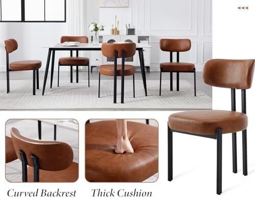 PU Leather Dining Room Chairs Set of 2 Living Room Modern Armless Accent Chairs Kitchen Chairs with Black Metal Legs (Brown)