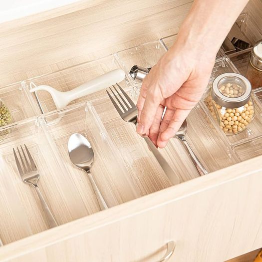 NEW SALE | 14 Pcs Kitchen Drawer Organiser Storage Trays for Makeup Bedroom Office, Desk Versatile, Plastic, Clear