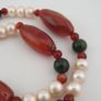 Vintage African Carnelian Statement Necklace with Genuine Pearls & Green Jade Beads Image 6