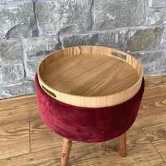 foot stool with tray top wine velvet