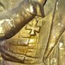 Antique Sculpture a gilt-bronze cast-metal Spanish Conquistador. On his torso is a Cross Pattee, a historical motif commonly associated with Christian military orders and medieval heraldry Image 3