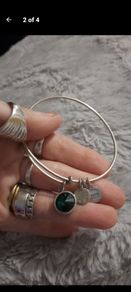 silver Alex and ani bracelet with emerald stone