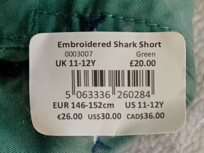 Fatface Embroidered Shark Shorts Age 11-12 BNWT