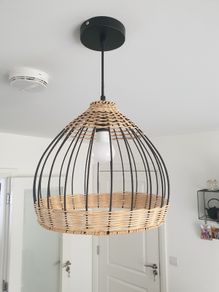 Ceiling Pendent Lamp Black/Rattan