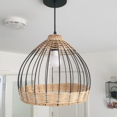 Ceiling Pendent Lamp Black/Rattan