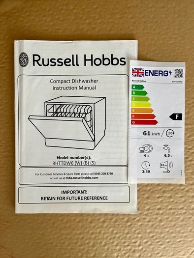 Russel Hobbs Compact Dishwasher (Model number RHTTDW6)