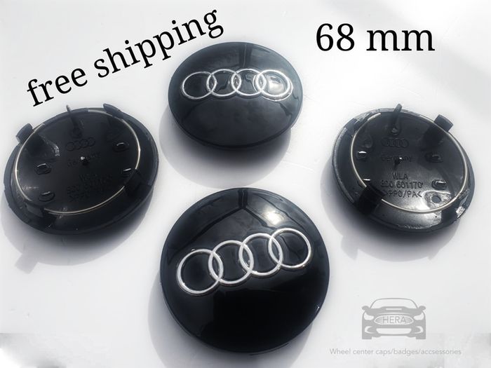 Set/4x 68-69 mm Gloss BLACK 3D AUDI alloy wheel centre caps cap 800601170 Hub Cover