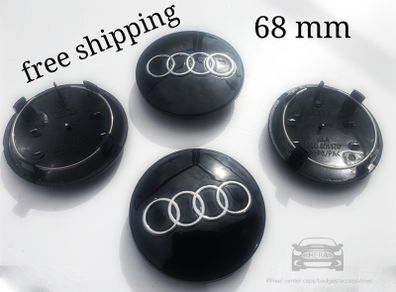 Set/4x 68-69 mm Gloss BLACK 3D AUDI alloy wheel centre caps cap 800601170 Hub Cover