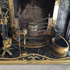 Vintage brass coal scuttle and fireplace companion set