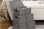 3-Pack Storage Baskets made of PE Rattan, with Closure, Handles, 35.5 cm x 28.5 cm x 18 cm, Gray