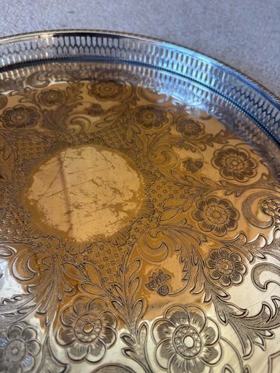 mid-20th century round silver-plated gallery tray
