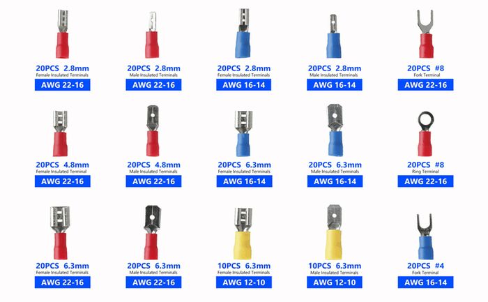 280PCS Insulated Cable Connector Electrical Wire Crimp Spade Butt Ring Fork Set Ring Lugs Rolled Terminals Assorted Kit