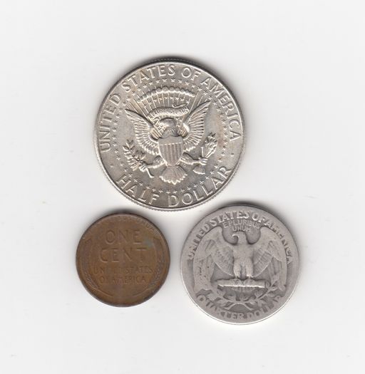 USA, Kennedy Half Dollar, 1964,Quarter Dollar 1940, 90% silver coins, wheat cent 1944 (no. G11)