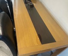 Solid Wood Dining Table With Glass Top And 4 Brown Chairs, 180cm x 85cm