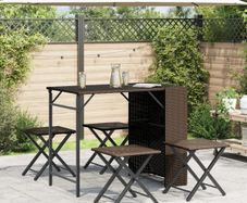 5 Piece Garden Dining Set Foldable Brown Poly Rattan