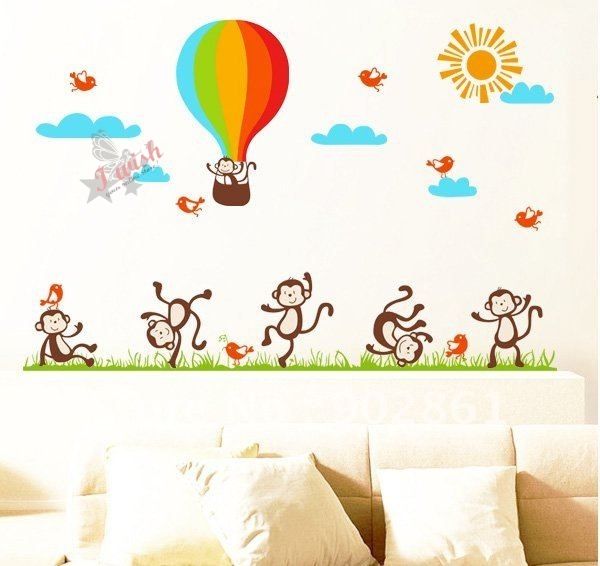 Dancing Monkeys Wall Stickers for Nursery Chldren Rooms Baby Art Disign