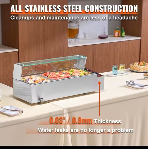 220v 3-Pan Commercial Food Warmer,3 x 8QT Electric Steam Table w/Glass Cover,1500W Countertop Stainless Steel Buffet Bain Marie