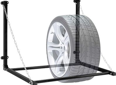 Wall Mounted Tyre Rack for 4 Tyres, Telescopic Tyre Holder, Wall Mounted, up to 90 kg, Foldable, Steel,