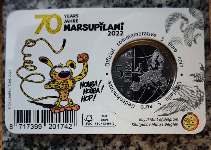 Belgium 5 Euro Base Metals Brilliant Uncirculated Coin 2022 - 70 years Marsupilami - Belgian Coincard Catalogue