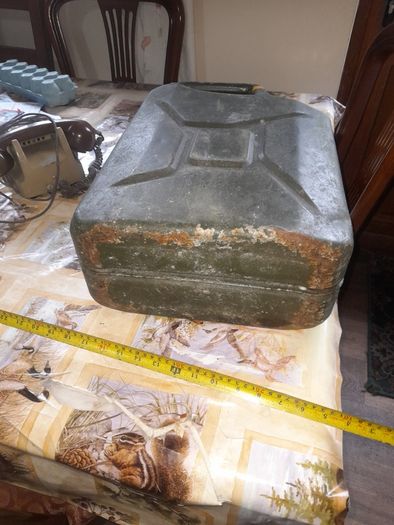 Old Green Military Steel Jerry Can with Crows Foot Stamp,