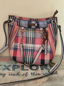 River Island Plaid Tartan Winged Tote Bag Crossbody & Chain Detail