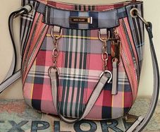 River Island Plaid Tartan Winged Tote Bag Crossbody & Chain Detail