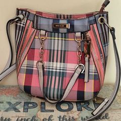 River Island Plaid Tartan Winged Tote Bag Crossbody & Chain Detail