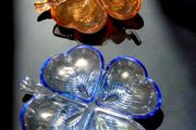 2 large Art Deco pressed glass platter
