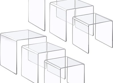 Acrylic Display Riser, 6pcs Jewelry Display Riser Shelf Fixtures Acrylic Display Stand Riser Shelf for Collections, Dessert, Jewelry, Candy (FREE POSTAGE)