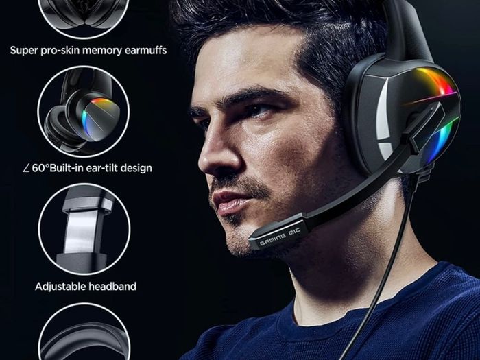 Gaming Headset for PS4 PS5 Xbox One PC Switch PS4 Headset with Noise Cancelling Mic, 3D Surround Sound Over Ear Gaming Headphones with RGB Light 3.5mm Jack (FREE POSTAGE)