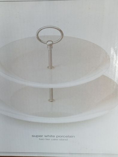 Brand new porcelain white cake stand in box