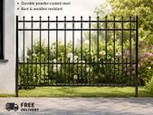 Decorative Black Metal Garden Fence Panel 200 x 166 cm  Powder-Coated Steel Boundary Fence
