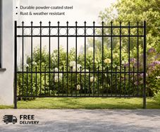 Decorative Black Metal Garden Fence Panel 200 x 166 cm  Powder-Coated Steel Boundary Fence