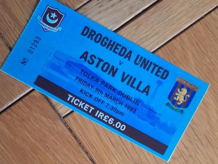Drogheda United v Aston Villa Souvenir Ticket Tolka Park Dublin 1993