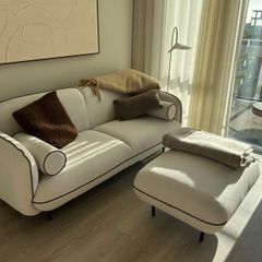 Brand new white couch and pouffe