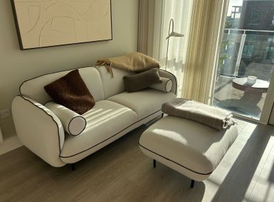 Brand new white couch and pouffe