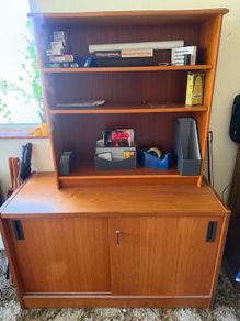 Solid Oak Home Office  Cabinet & Matching Shelf Unit