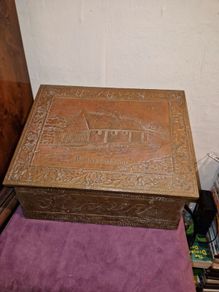 Antique brass Burn's Cottage Slipper Box