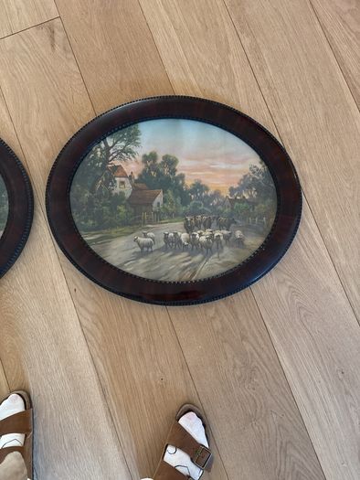 Two Antique oval pictures in beautiful wooden frame