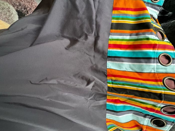 Eyelet Curtain Grey & Multicolour Stripes