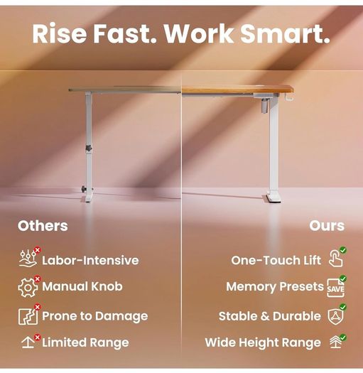 Standing Desk with USB Charging Port, 120 x 60 cm, 4 Preset Height Settings