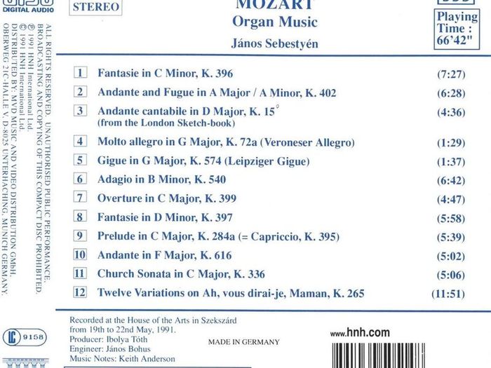 Mozart. Organ Music. CD. Free Postage!