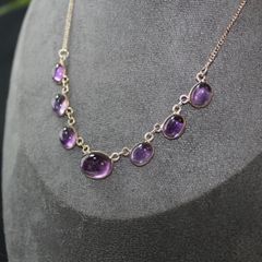 Sterling Silver (.925) Amethyst Cabochon Necklace, Graduating Design