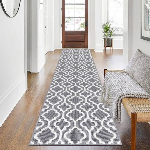 Extra Long Hallway Runner Rug Non Slip 66 x 300 cm Grey Washable Carpet Runner for Hallway Narrow Rugs Hall Runners Long Entrance Carpet Runners for Kitchen Laundry Room