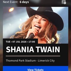 Shania Twain General Admission Standing Ticket - Limerick