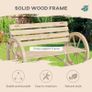 Wagon Wheel Chair Bench Armrest Rustic Loveseat Wood Outdoor Garden, Natural Image 4