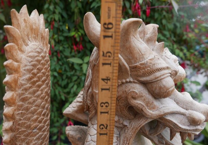 Large Beautifully Hand Carved Wooden Dragon, height 16,5 inches
