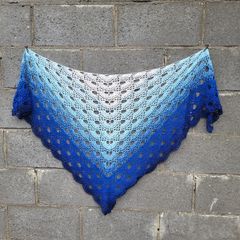 Handmade crochet triangle shawl wrap. Blue and white ombre lacy shawl